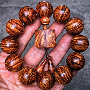 海南黄花梨手串2.0*12颗油梨老料满水波纹佛珠文玩单圈佛珠手链