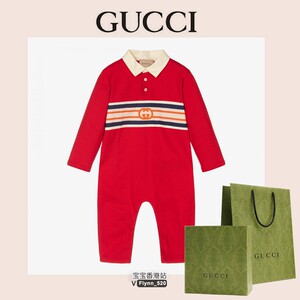 gucci正红色翻领婴儿服连体衣爬服新生儿礼物生日百日宴礼服长袖