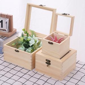 永生花木盒子 透明玻璃盖木盒 玫瑰花礼品盒 实木桌面收纳盒