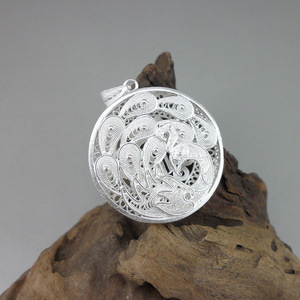 苗族银庄999手工银饰拉丝吊坠纯银吊坠拉丝凤凰鸾凤和鸣