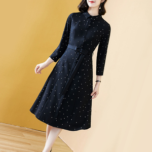 高档品牌连衣裙长袖女正品春秋2022新款波点系带洋气名媛过膝长裙