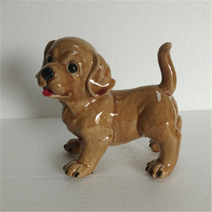 曲庭旺财小狗 萌萌狗可爱黄狗陶瓷工艺品摆件石湾公仔 家居饰品客