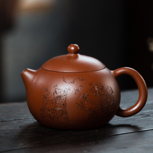 御陶雅道丨国工方勤平纯全手工紫砂壶原矿老朱泥鲁号刻绘西施茶壶