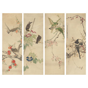 1:1四条屏名画微喷小写意艺术复制品花鸟刘奎龄装饰画国画古代