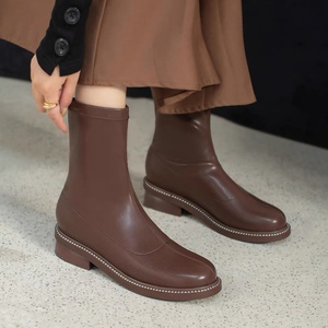 卡美多2023冬季新款厚底切尔西靴弹力套筒靴子女烟管靴素面瘦瘦靴