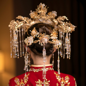 新娘头饰中式大气流苏古装秀禾服凤冠结婚秀禾头饰新款珞云