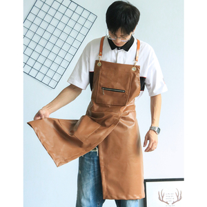 韩版PU皮革围裙防水防油西餐厅咖啡师男女款工作服罩衣定制logo