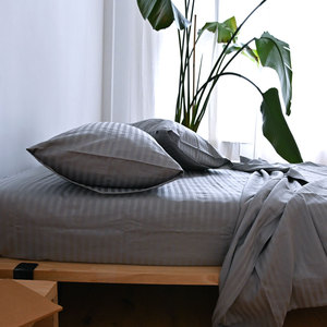 外贸80支纯棉条纹缎条贡缎床单枕头套被套单件1.5m1.8m床床笠简约