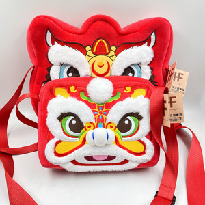 中国风醒狮舞狮招财喜庆新年红包袋男女孩儿童可爱方形大斜挎包包