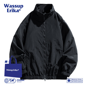 WASSUP ERIKA春夏季黑色夹克男休闲宽松立领薄款冰丝外穿长袖外套