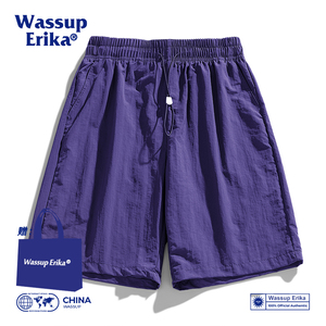 WASSUP ERIKA美式冰丝中裤速干紫色短裤男夏季情侣宽松沙滩五分裤