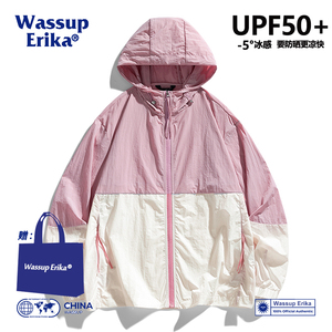 WASSUP ERIKA日系拼接粉色防晒衣男夏季UPF50+冰丝钓鱼防晒服外套