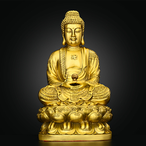 阿弥陀佛摆件纯铜坐莲花释迦牟尼佛祈福家用供养大号手捧莲花佛像