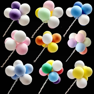 新品泡沫气球蛋糕装饰插件马卡龙彩色圆形球轻款塑料珠光球小插牌