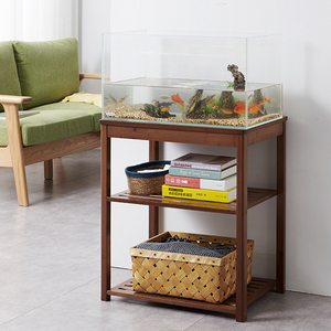 鱼缸架子底座实木底柜水族箱鱼缸柜简易多层楠竹放鱼缸的架子小型