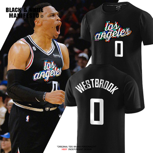 快船队威少0号球衣短袖t恤篮球训练服男短袖运动热身投篮夏季棉潮