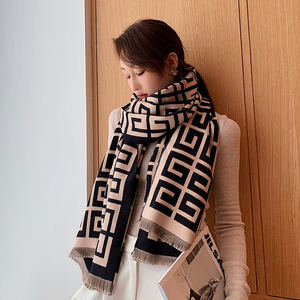 官方品牌双g围巾女秋冬季韩版百搭ins潮学生围脖加厚保暖g家字母