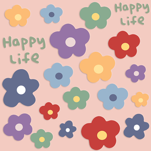 卡通可爱花花贴纸笔记本电脑手机壳ipad头盔电动车贴装饰画防水