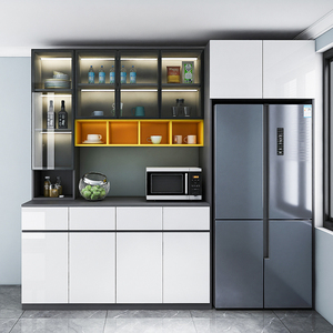 简约现代客餐厅餐边柜置物架定制高柜嵌入式冰箱柜子酒柜一体靠墙