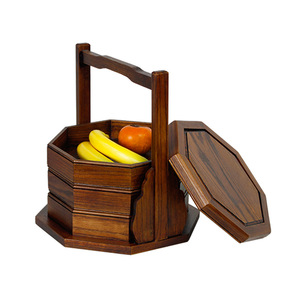 厂家直销木篮子仿古食盒复古点心盒中式木质手提实木置物篮提篮