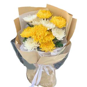 清明节鲜花束黄白菊花上坟扫墓祭奠英雄烈士哀悼葬礼悼念手捧花