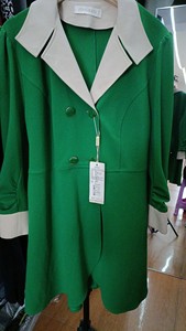 春秋款中长款风衣外套西装领双排扣绿色拼色