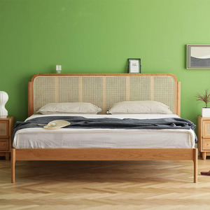 北欧创意式全实木藤编床日式北欧风格清新新中式现代简约藤艺大床
