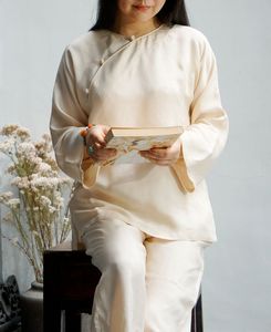 白月光柜中缘原创中式米色丝滑铜氨丝中国风家居服睡衣民国风女夏