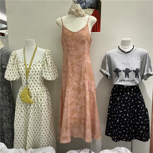 OLIVE 2024夏季新款设计感韩版吊带长裙仙女印花无袖连衣裙子ins
