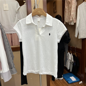 MIC 2024韩国ins新款夏季刺绣短袖polo领修身小衫女设计感上衣T恤