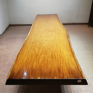 尺寸: 448-105-98-9.5金丝柚木大板实木茶桌自然边餐桌现代家具