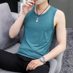 男士背心夏季冰丝无袖休闲纯色青年夏天跨栏健身内穿打底吸汗吊带