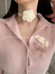 Lala land acc／热门芭蕾课 粉色丝绒针织花朵choker项链法式配饰