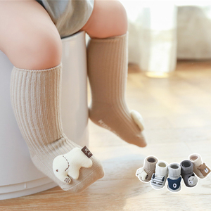 宝宝袜子春秋纯棉薄款新生婴儿公仔袜可爱超萌卡通防滑地板袜中筒