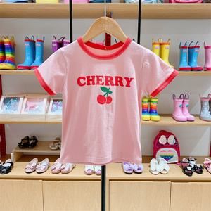 打折OZKIZ韩国童装专柜代购2024夏女童圆领纯棉小樱桃可爱T恤T26G