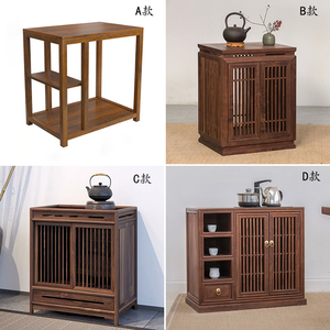 胡桃色老榆木茶水柜禅意新中式家具茶叶柜实木矮柜茶桌边柜烧水台