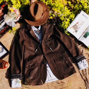 美式复古人字纹特殊工艺双层羊皮猎装诺福克西服外套男咔叽rl风格