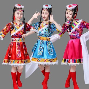 儿童藏族舞蹈演出服装水袖女童西藏表演服卓玛少数民族女孩新款