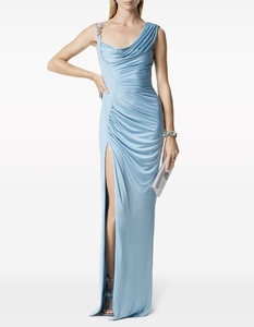 礼服连衣裙 天蓝色长款 百褶开衩修身不规则不对称 Versace范思哲
