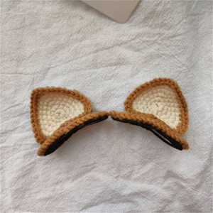猫耳朵卡其手工编织毛线可爱立体发夹动物头饰发饰顶夹成品发卡女
