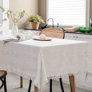 网红ins 风蕾丝桌布法式白色复古针织方桌布高级轻奢茶几餐桌盖布