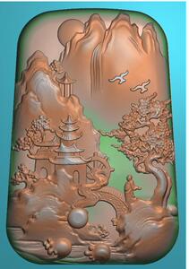 玉雕精雕图山水牌