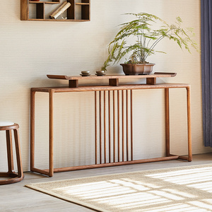 新中式实木条案玄关桌黑胡桃木现代简约禅意玄关台供桌门厅端景台