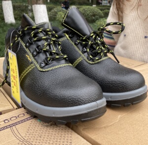 带钢板的防尘鞋男劳保鞋防水工作鞋防砸防刺连舌男款牛皮钢头车工