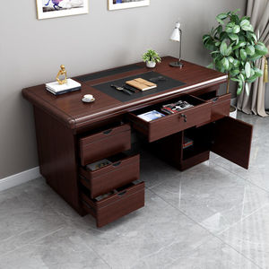 中式办公桌台式电脑桌子单人家用书桌写字台带抽屉办公室职员桌椅