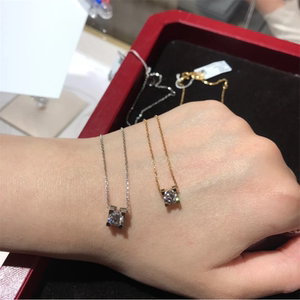 cartier/卡地亚 c de牛头钻18k玫瑰金项链黄金镶钻吊坠 锁骨链 女