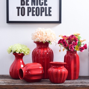 中国红台面陶瓷装饰 红色喜庆结婚花瓶 家居摆件干花花器插花新款