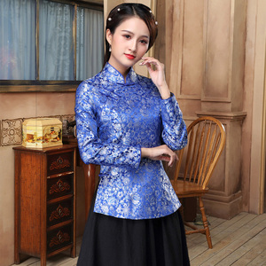 唐装旗袍上衣女春秋中式立领盘扣复古中国风中老年妈妈长袖大襟衣