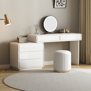 帕沙曼梳妆台奶油风收纳柜一体卧室大容量储物转角化妆桌自由移动