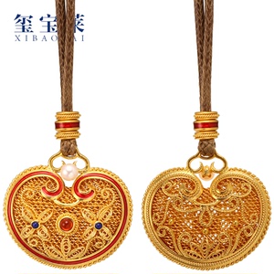 玺宝莱如意花丝扭扭丝足金古法金黄金999平安吉祥锁包珐琅福袋